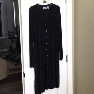 Chico’s travelers longer black duster jacket size1 in Chico is 10/12.